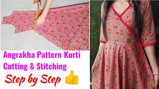 Designer Umbrella Cut Angrakha Pattern Kurti Cutting and Stitching [upl. by Ostler]