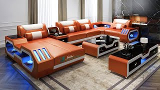 Omont Modern Leather Sectional with Console  Futuristic Furniture [upl. by Glialentn]