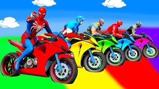 الأبطال الخارقين على القضبان دوامة قمع جسر 🚴‍♂️ SPIDER MANon Motorcycle in Spiral Bridge Stunt Rid [upl. by Notsnorb473]