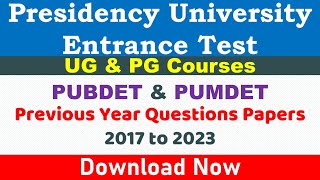 Presidency University Admission PUBDET and PUMDET Previous Years Questions Papers [upl. by Sahc]