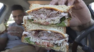 Eating Arbys Triple Decker Sandwich hodgetwins [upl. by Virgilio]