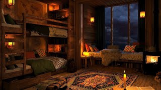 Cozy Cabin Ambience with Gentle Night Rain and Crackling Fireplace Sounds  8 Hours [upl. by Artiek]