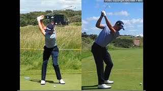 Justin Thomas golf swing  Long Iron faceon amp downtheline July 2017 [upl. by Annavahs]