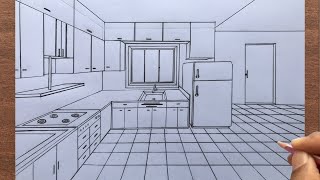 How to Draw a Kitchen in 1Point Perspective Step by Step [upl. by Pain]