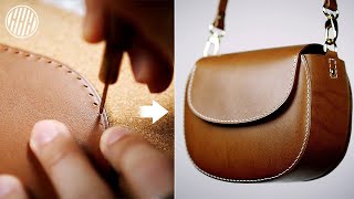 DIY Handmade Leather Bag  Leather Crafting [upl. by Adekahs]