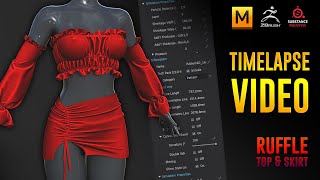 Creating ruffle top amp skirt with Marvelous designer  Clo3d  Zbrush  Substance painter [upl. by Yrdua]